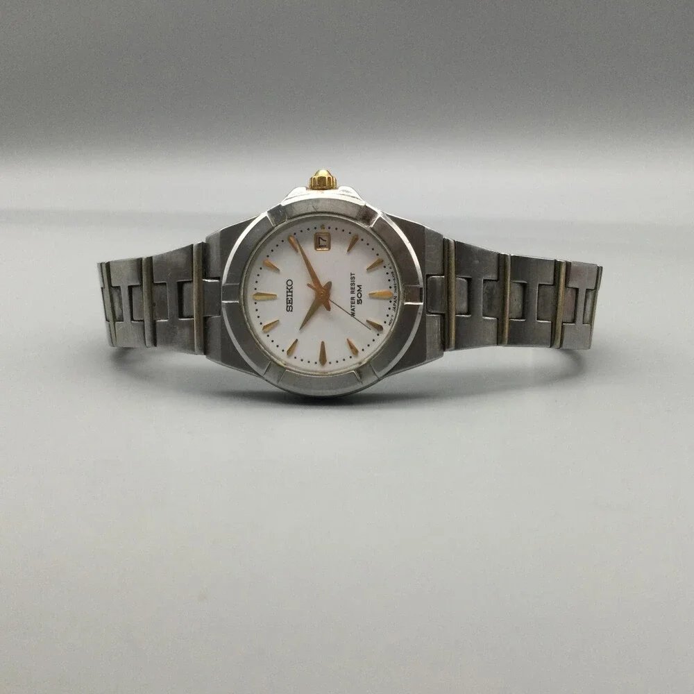 Seiko Womens Watch 25mm White Dial Stainless Date 7N82-6F50 New Battery 6